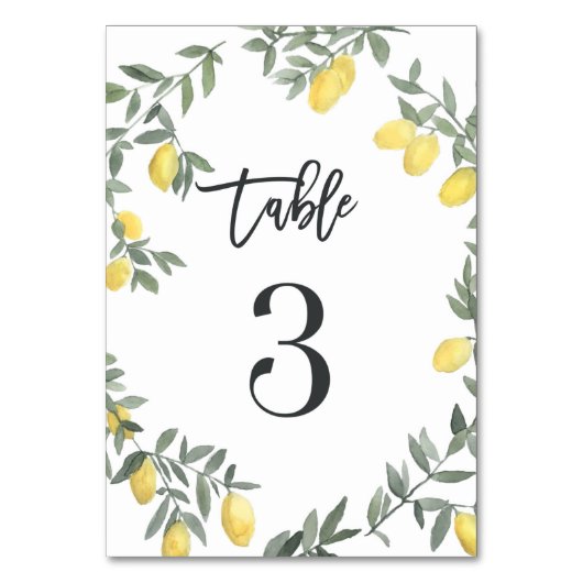 Boho Watercolor Lemon Wreath Table 3 Tischnummer (Rückseite)