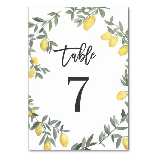 Boho Watercolor Lemon Wreath Table 7 Tischnummer (Rückseite)