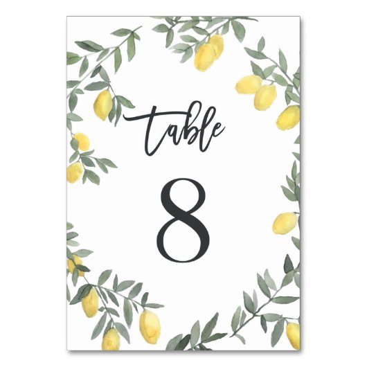 Boho Watercolor Lemon Wreath Table 8 Tischnummer (Rückseite)