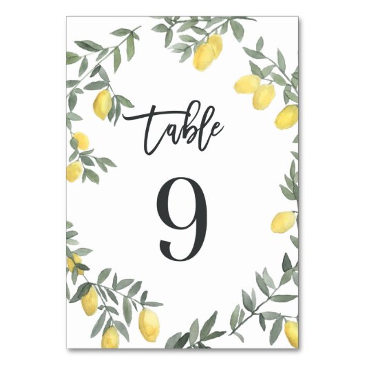Boho Watercolor Lemon Wreath Table 9 Tischnummer (Vorderseite)
