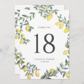 Boho Watercolor Lemon Wreath Wedding Tischnummer (Vorne/Hinten)