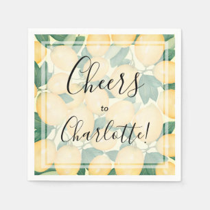 Boho Watercolor Lemons and Greenery Party Serviette