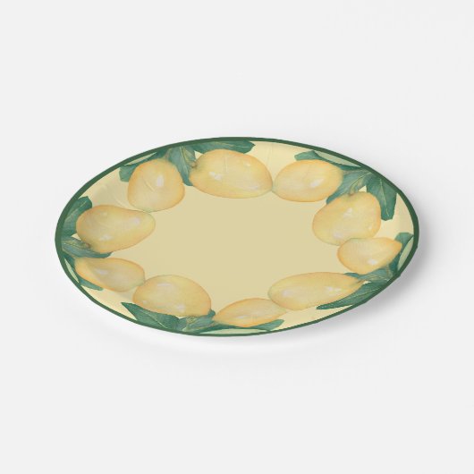 Boho Watercolor Lemons & Blätter Pappteller (Schrägansicht)