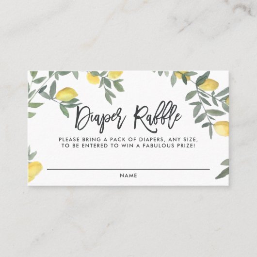 Boho Watercolor Lemons Diaper Raffle Game Card Visitenkarte (Vorderseite)