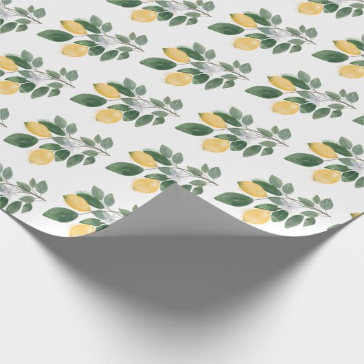 Boho Watercolor Lemons & Greenery Geschenk Geschenkpapier (Ecke)