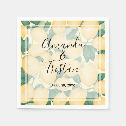 Boho Watercolor Lemons Greenery Serviette (Vorderseite)