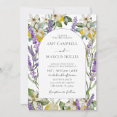 Boho Watercolor Lemons & Lavender Wedding Einladung (Vorderseite)