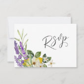 Boho Watercolor Lemons & Lavender Wedding RSVP Karte (Vorderseite)