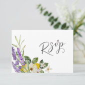 Boho Watercolor Lemons & Lavender Wedding RSVP Karte (Stehend Vorderseite)