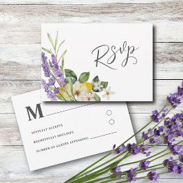 Boho Watercolor Lemons & Lavender Wedding RSVP Karte