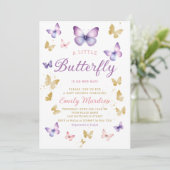 Boho Watercolor lila Butterfly Girl Babydusche Einladung (Stehend Vorderseite)
