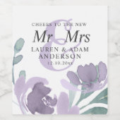 Boho Watercolor Lila Florals Wedding Weinetikett (Einzelnes Label)