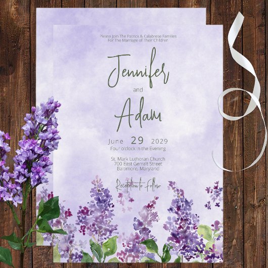 Boho Watercolor Lilac Blume Einladung Hochzeit