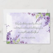 Boho Watercolor Lilac Blume Hochzeit Dankeskarte (Rückseite)
