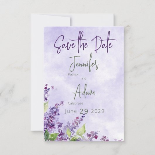 Boho Watercolor Lilac Blume Hochzeit Save The Date (Vorderseite)