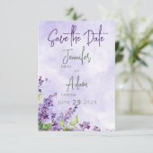 Boho Watercolor Lilac Blume Hochzeit Save The Date (Stehend Vorderseite)