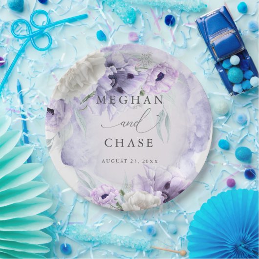 BOHO Watercolor Lilac Poppies Pappteller (Party)