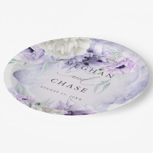 BOHO Watercolor Lilac Poppies Pappteller (Schrägansicht)