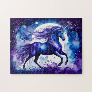 Boho-Watercolor-Majestätisches blaues Einhorn unte Puzzle