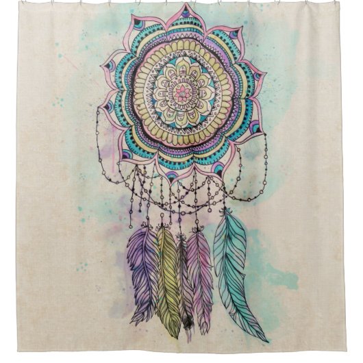 Boho Watercolor Mandala Dreamcatcher Duschvorhang (Vorderseite)