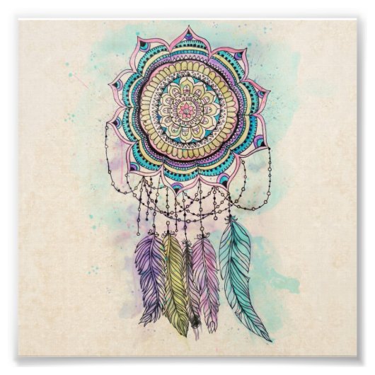 Boho Watercolor Mandala Dreamcatcher Fotodruck (Vorne)