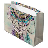Boho Watercolor Mandala Dreamcatcher Große Geschenktüte (Rückseite Schrägansicht)