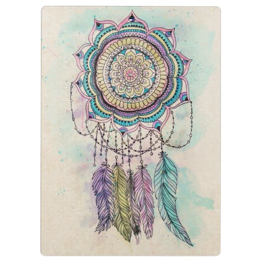 Boho Watercolor Mandala Dreamcatcher Klemmbrett (Rückseite)