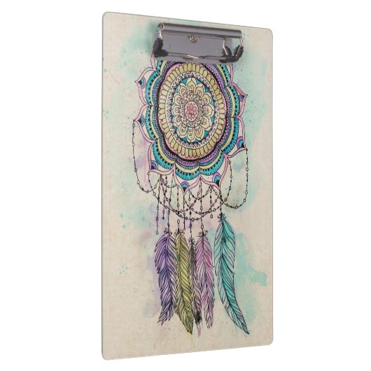 Boho Watercolor Mandala Dreamcatcher Klemmbrett (Rechts)