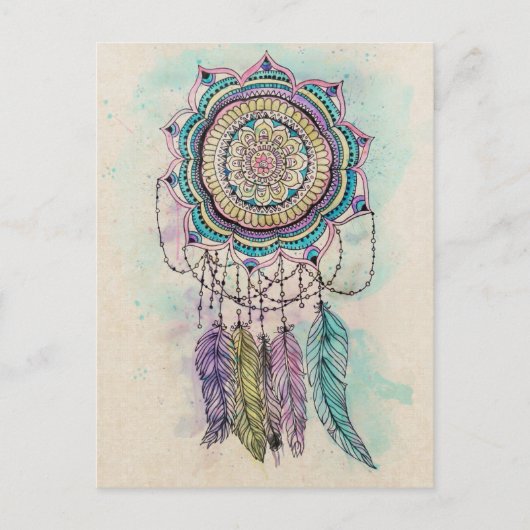 Boho Watercolor Mandala Dreamcatcher Postkarte (Vorderseite)