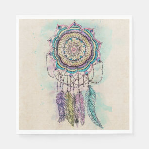 Boho Watercolor Mandala Dreamcatcher Serviette