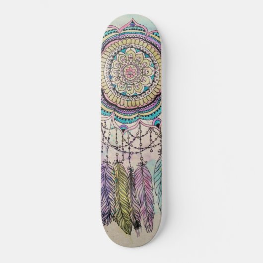 Boho Watercolor Mandala Dreamcatcher Skateboard (Vorderseite)