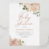 Boho Watercolor Mauve Peach Blume Babydusche Folieneinladung (Vorderseite)