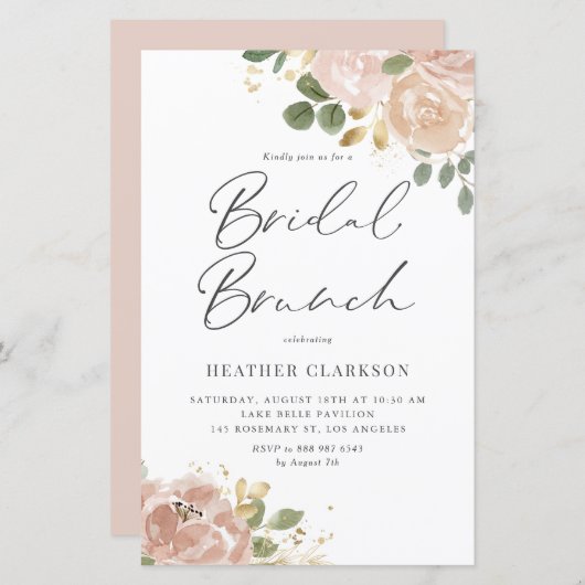 Boho Watercolor Mauve Peach Blume Bridal Brunch (Vorne/Hinten)
