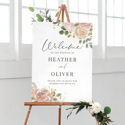 Boho Watercolor Mauve Peach Blume Hochzeit Poster
