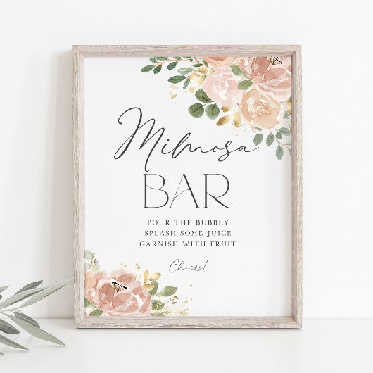Boho Watercolor Mauve Peach Blume Mimosa Bar Poster