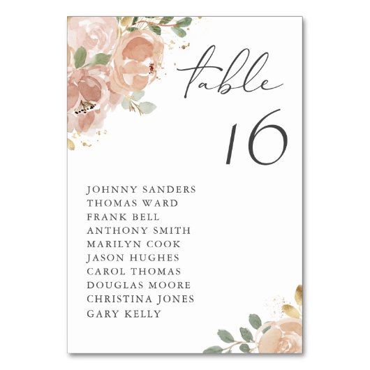 Boho Watercolor Mauve Peach Blume Sitzplätze Tischnummer (Vorderseite)