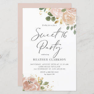 Boho Watercolor Mauve Peach Blume Sweet 16 Party