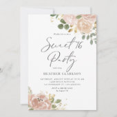 Boho Watercolor Mauve Peach Blume Sweet 16 Party Einladung (Vorderseite)