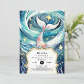 Boho Watercolor Mermaid Birthday Einladung (Stehend Vorderseite)