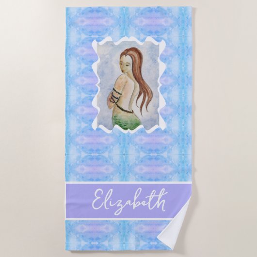 Boho Watercolor Mermaid Personalized Strandtuch (Vorderseite)
