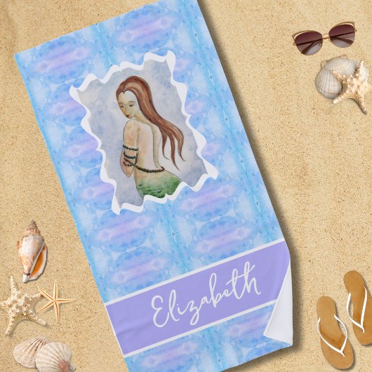 Boho Watercolor Mermaid Personalized Strandtuch