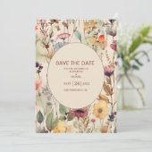 Boho Watercolor Meted Tones Wildblumen Save The Date (Stehend Vorderseite)