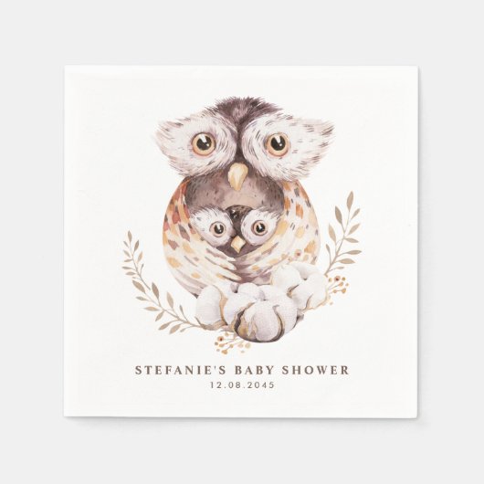 Boho Watercolor Mommy and Baby Owl Baby Shower Serviette (Vorderseite)