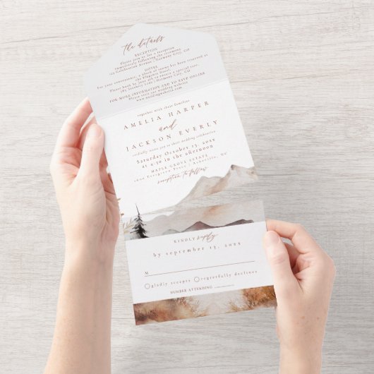 Boho Watercolor Mountain All In One Einladung (Abreißen)