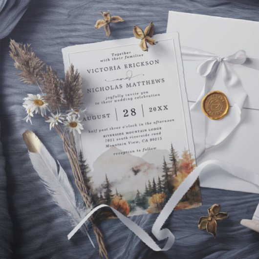 Boho Watercolor Mountain Budget QR code Wedding Einladung