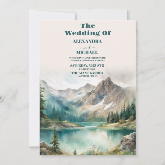Boho Watercolor Mountain Wedding Einladung (Vorderseite)
