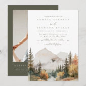 Boho Watercolor Mountain Wedding Einladung (Vorne/Hinten)