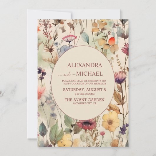 Boho Watercolor Mute Tones Wildblumen Hochzeit Einladung (Vorderseite)