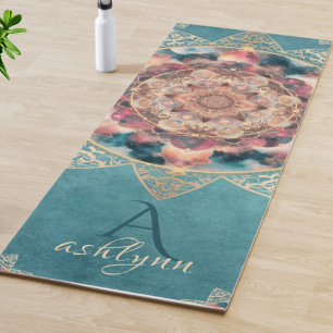 Boho Watercolor Nebula Gold Blume Mandala Yogi Yogamatte