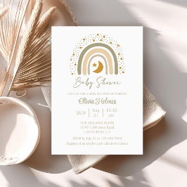 Boho Watercolor Neutral Rainbow Baby Shower Einladung